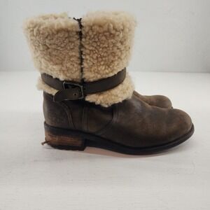 UGG 7‎ | Blayre II Brown Leather Shearling Lined Buckle Zip Ankle Boots Womens